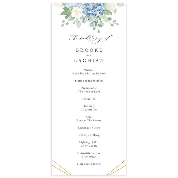 Watercolor Hydrangea Wedding Programs front in French Blue