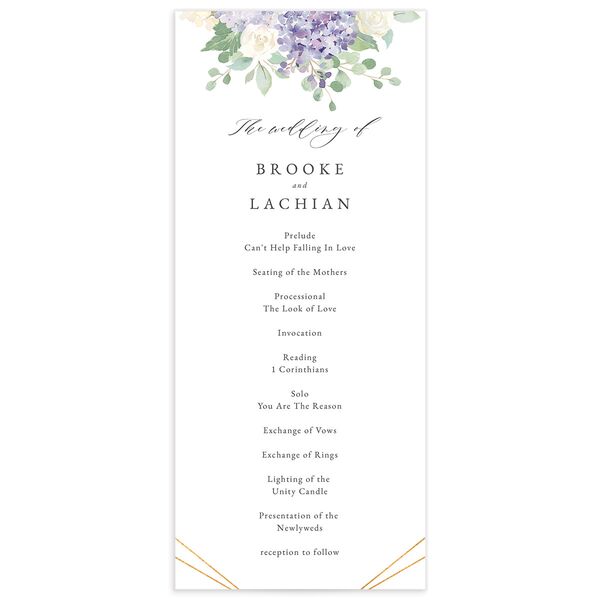 Watercolor Hydrangea Wedding Programs front in Lavender