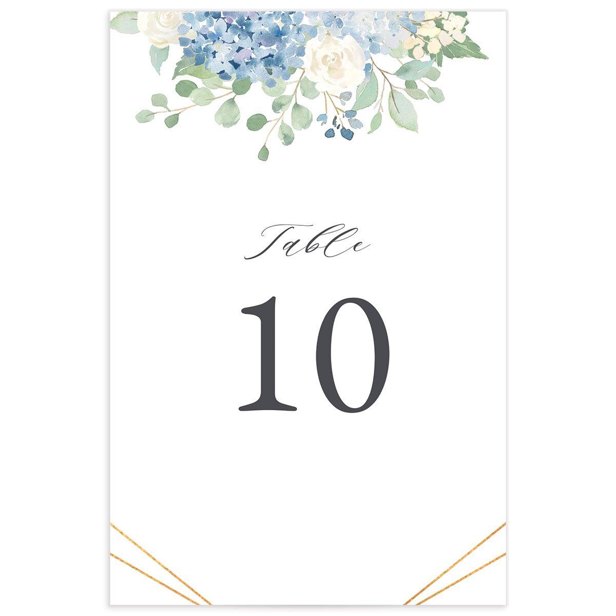 Watercolor Hydrangea Table Numbers front in Blue
