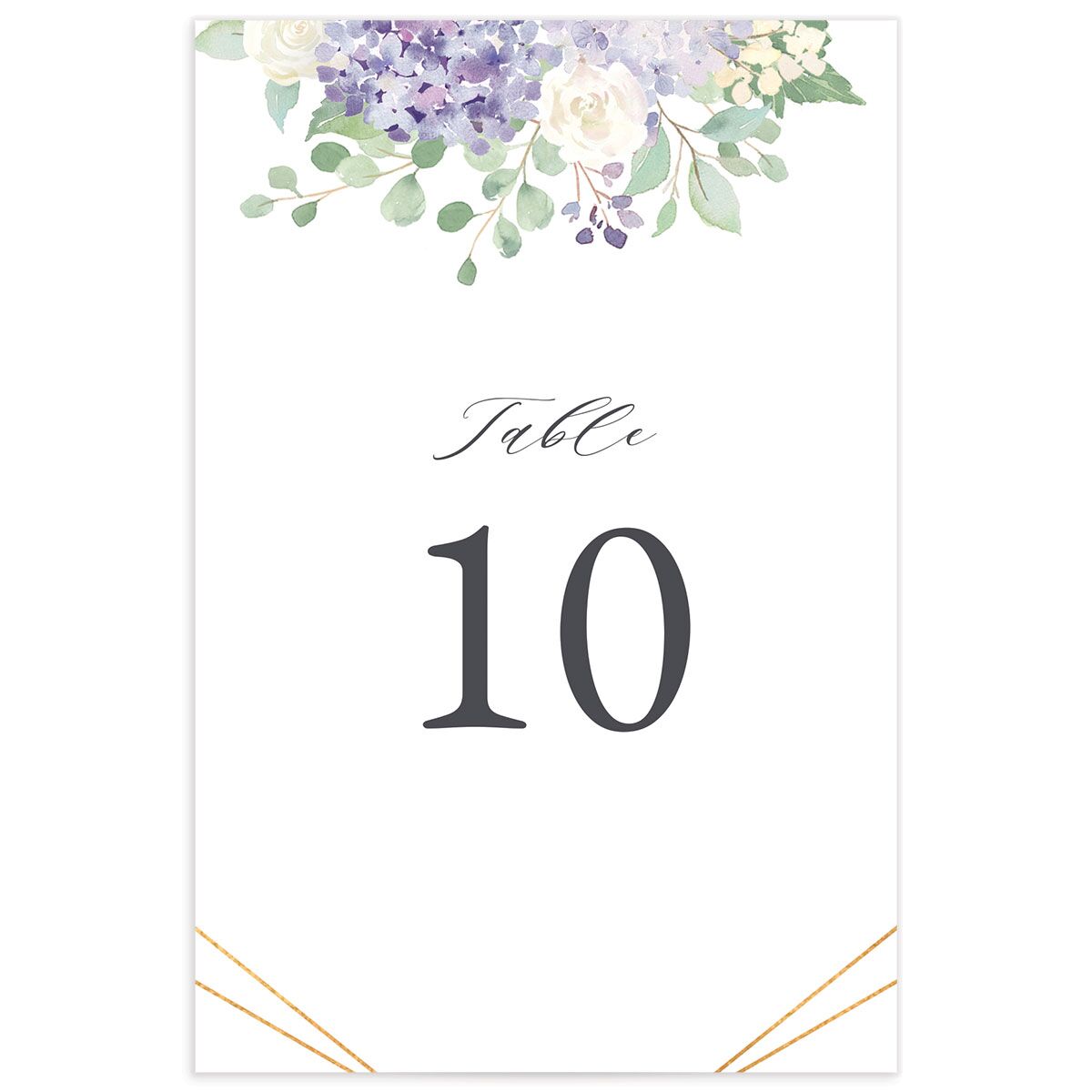 Watercolor Hydrangea Table Numbers front in Lilac