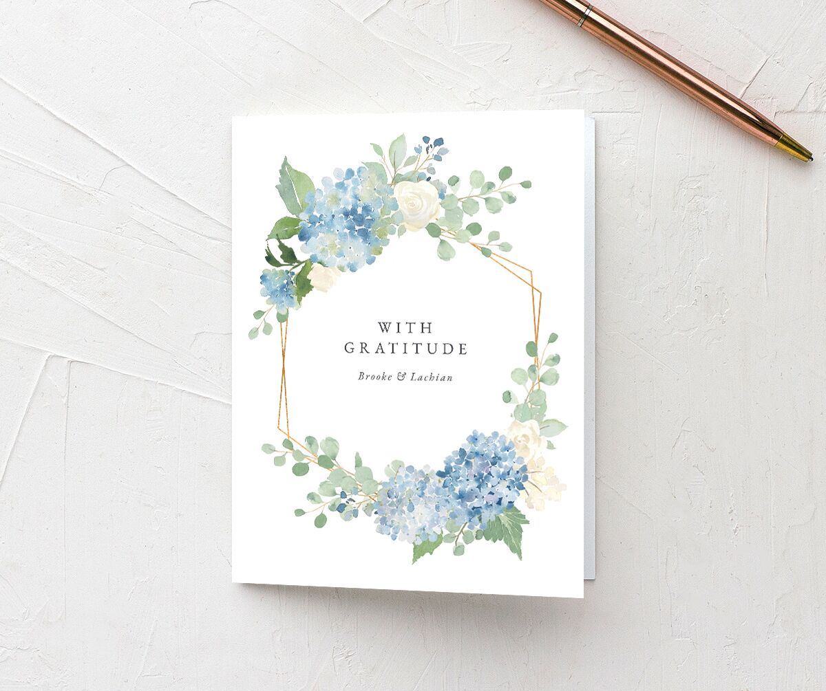 Watercolor Hydrangea Thank You Cards front in French Blue