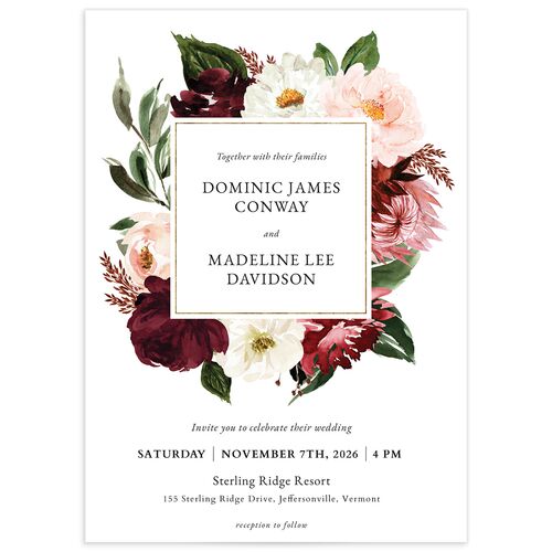 Striking Blooms Wedding Invitations - Burgundy