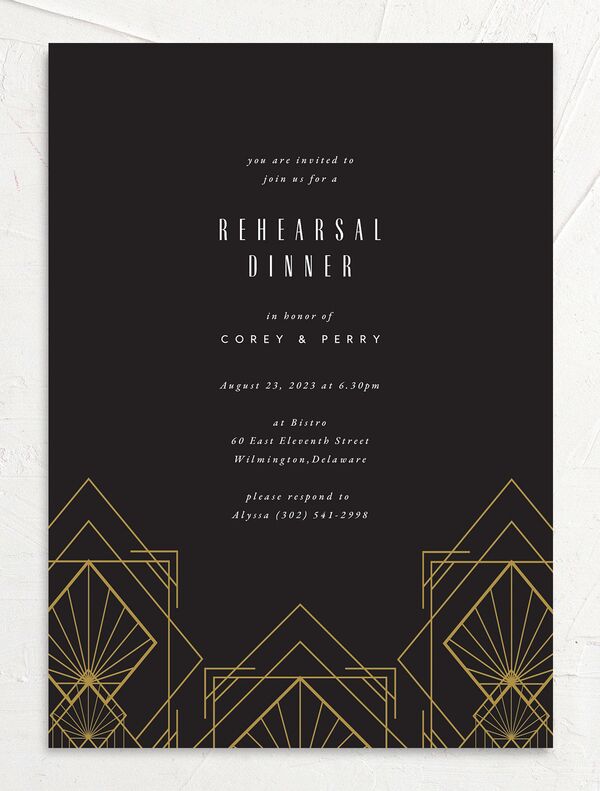 Statement Deco Rehearsal Dinner Invitations front in Black