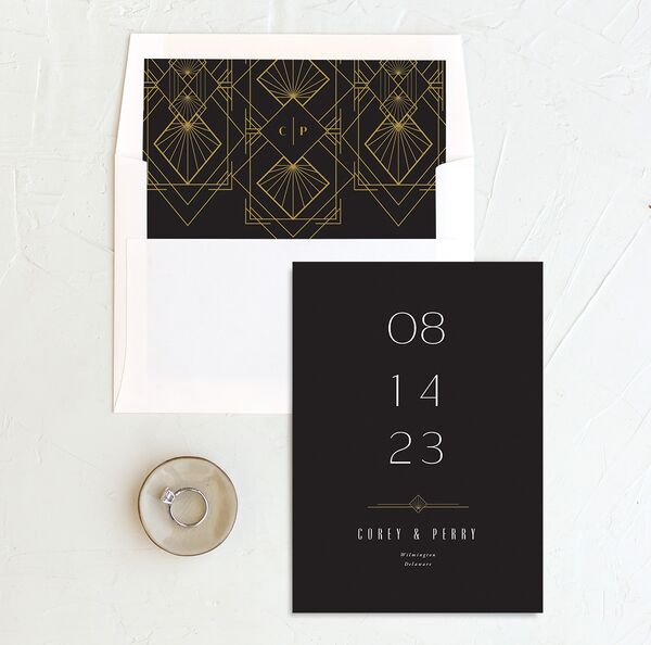Statement Deco Save the Date Cards envelope-and-liner in Midnight