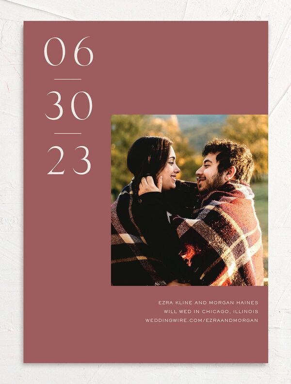 Modern Love Save the Date Cards front in Rose Pink