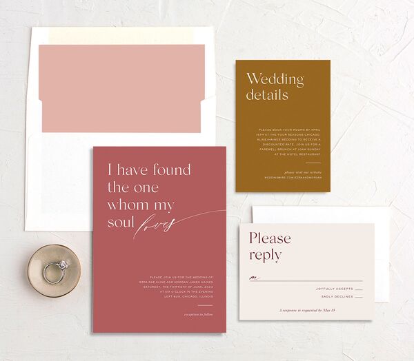 Modern Love Wedding Invitations suite in Rose Pink