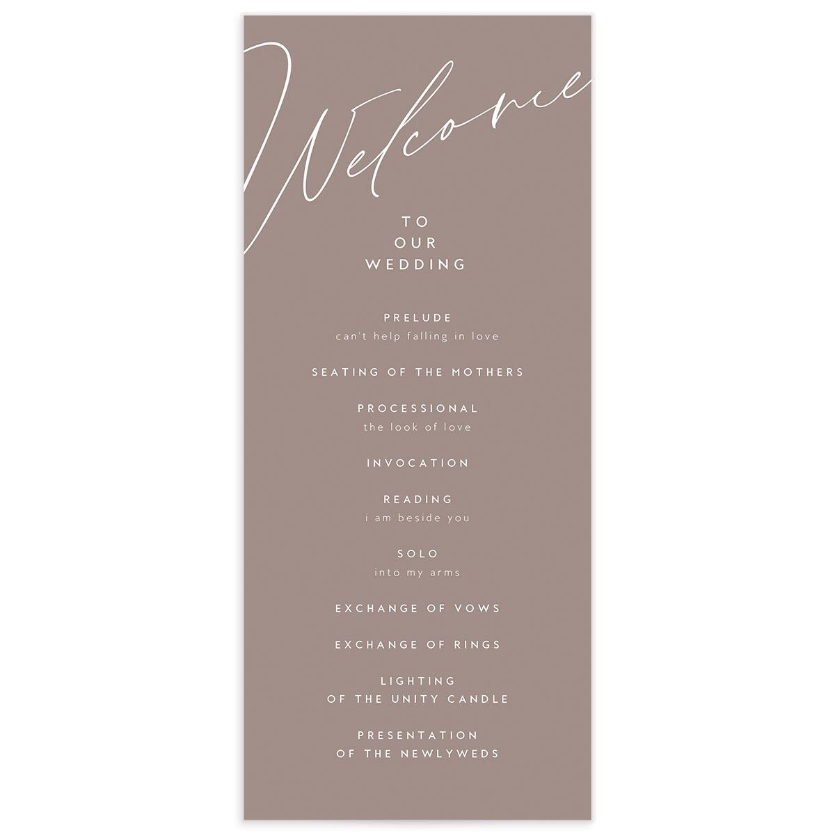 Charming Calligraphy Wedding Programs front in Pure White