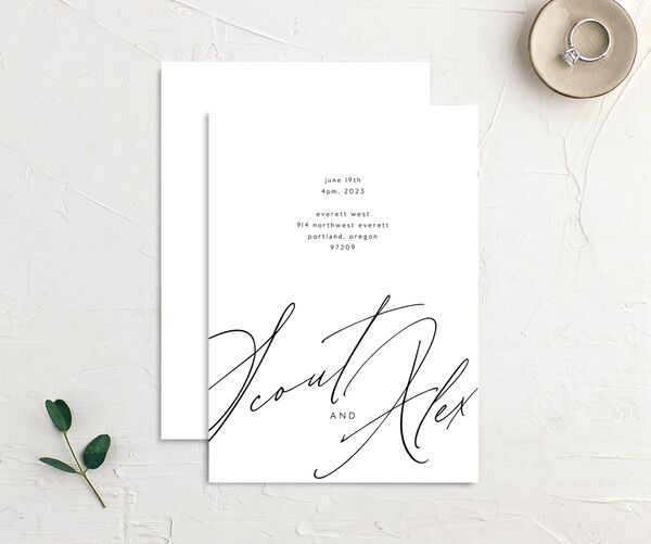 Charming Calligraphy Wedding Invitations front-and-back in Pure White