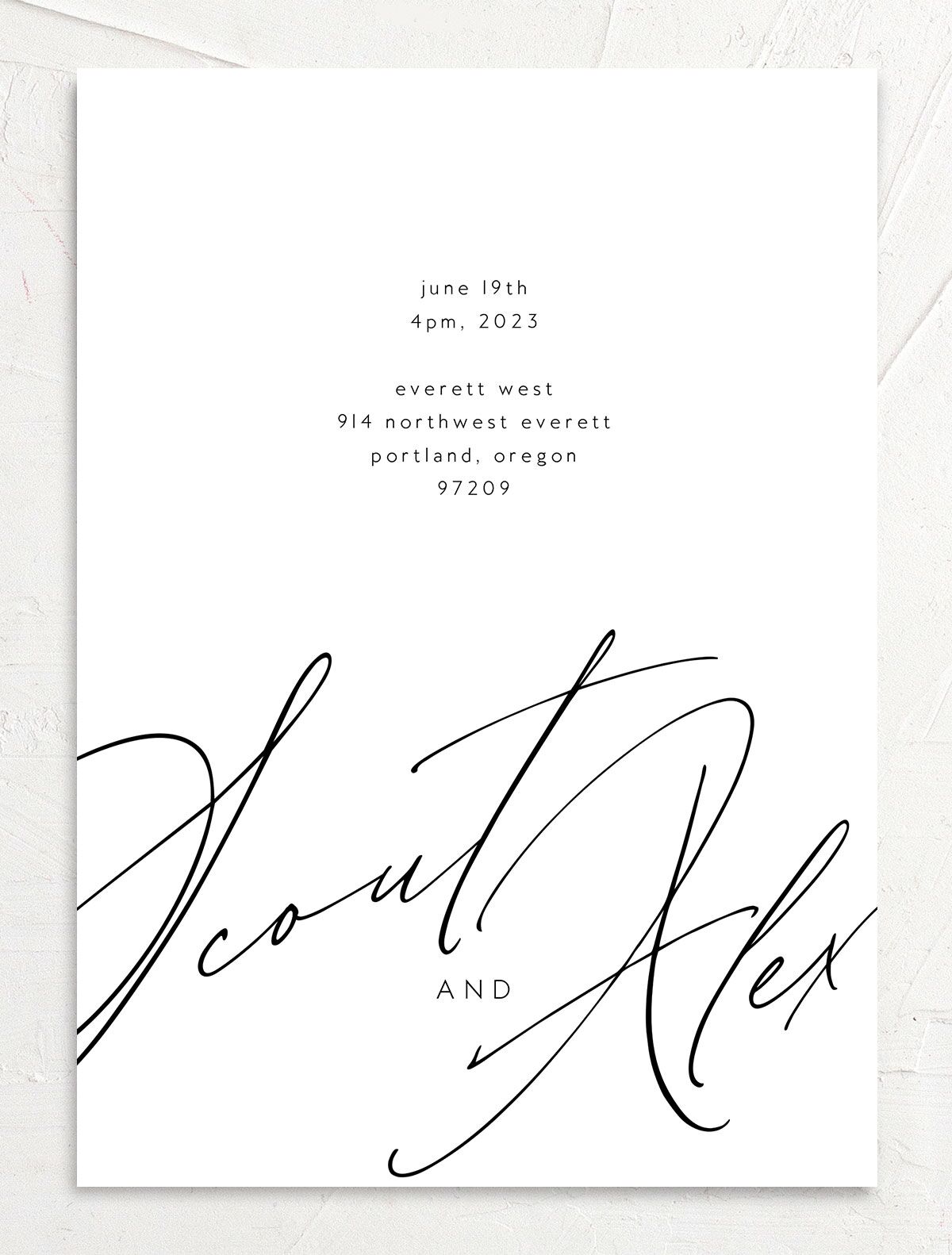 Charming Calligraphy Wedding Invitations front in Pure White
