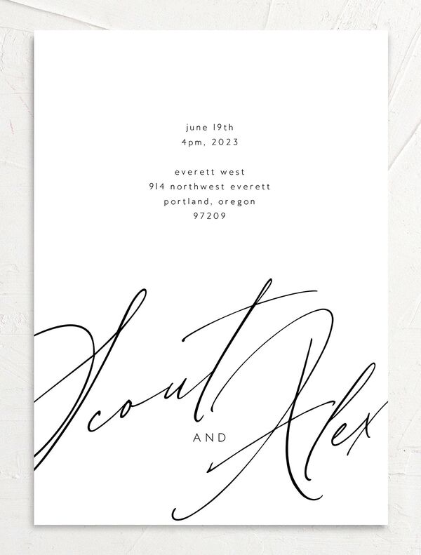Charming Calligraphy Wedding Invitations front in Pure White