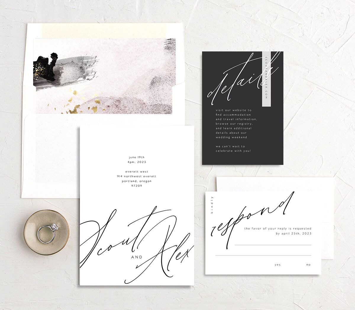 Charming Calligraphy Wedding Invitations suite in Pure White