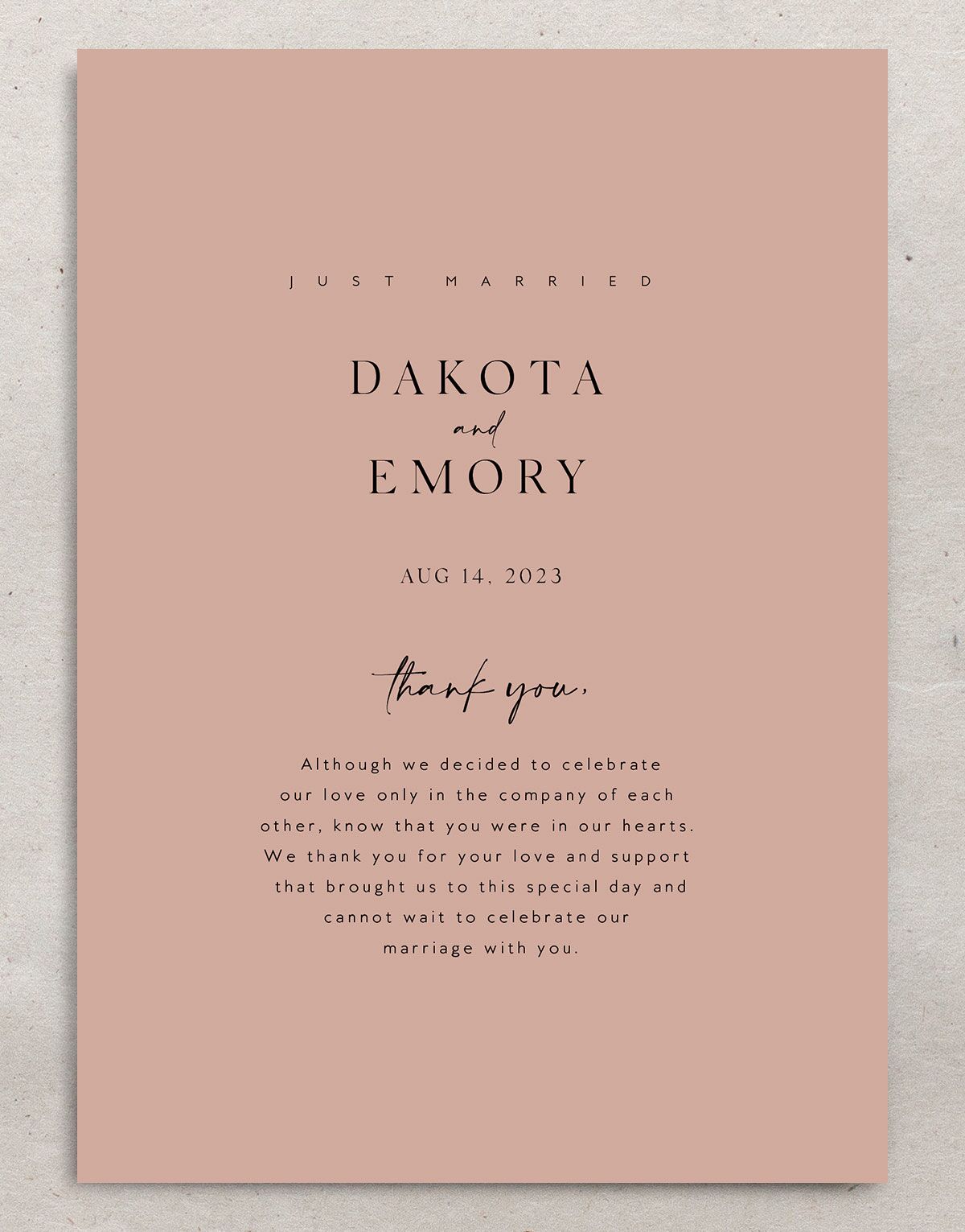 Elegant Type Change the Date Cards front in Rose Pink