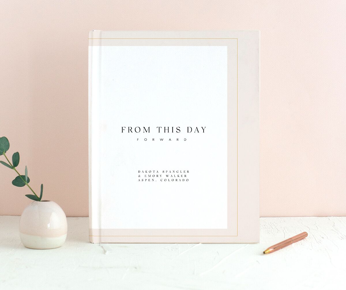 Elegant Type Wedding Guest Book front in Rose Pink