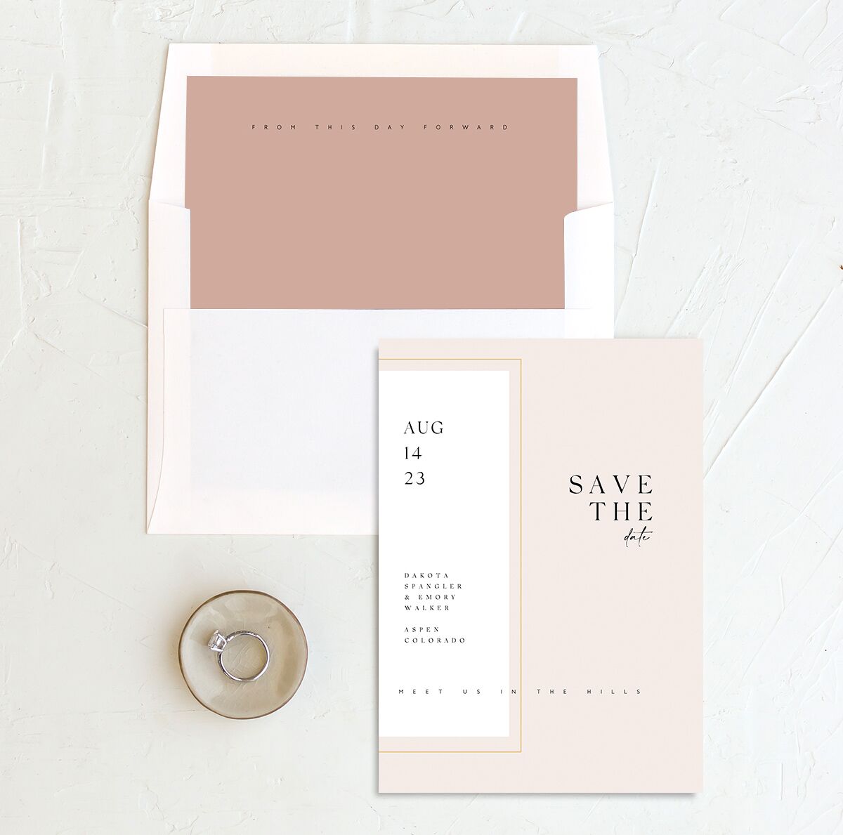 Elegant Type Save the Date Cards envelope-and-liner in Rose Pink
