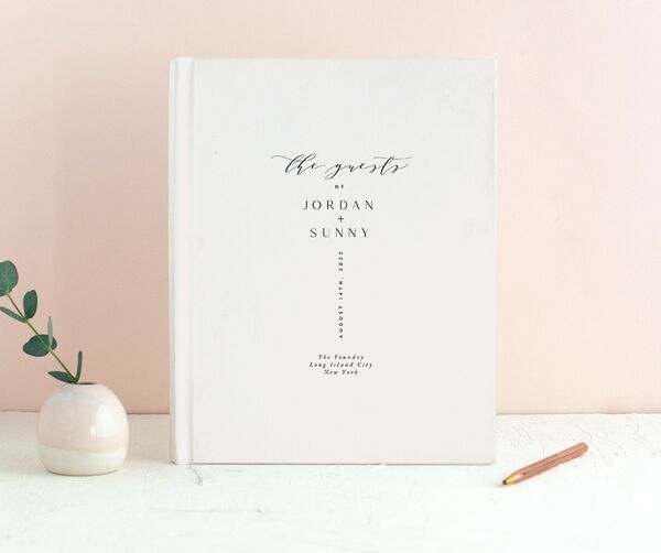 Chic Typography Wedding Guest Book front in Pure White