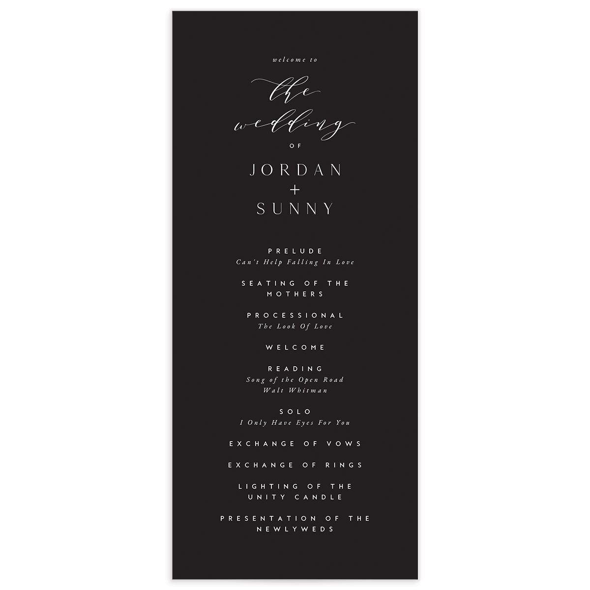 Chic Typography Wedding Programs front in Pure White