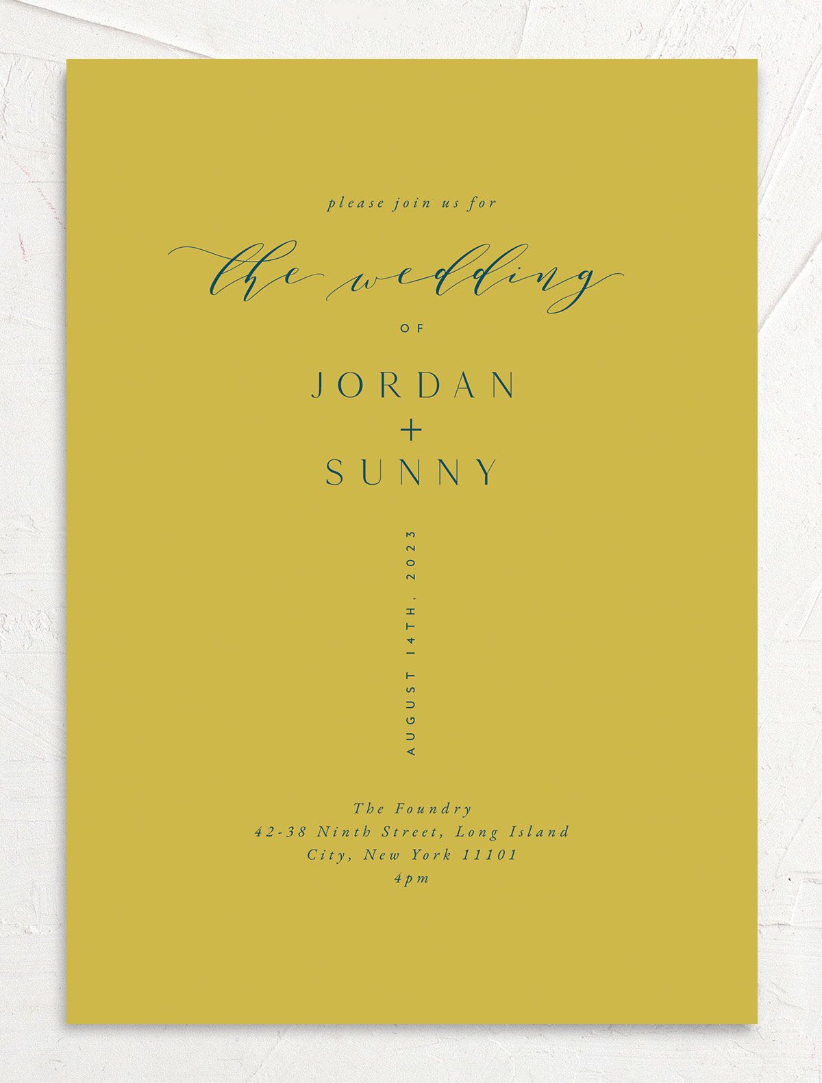 Chic Typography Wedding Invitations front in French Blue