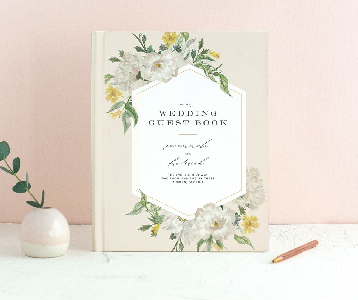 Floral Watercolor Wedding Guest Book front in Jewel Green