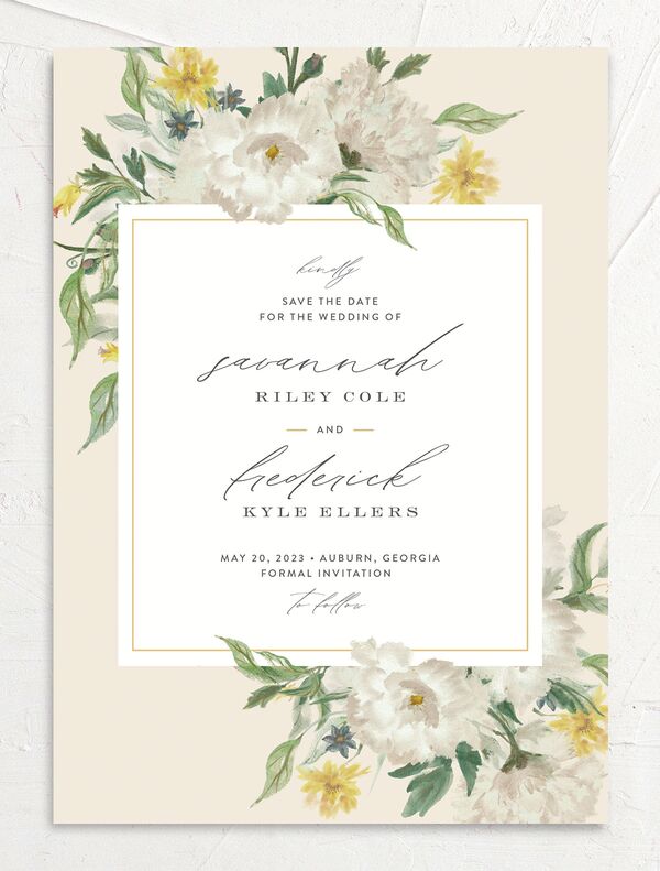 Floral Watercolor Save the Date Cards front in Jewel Green