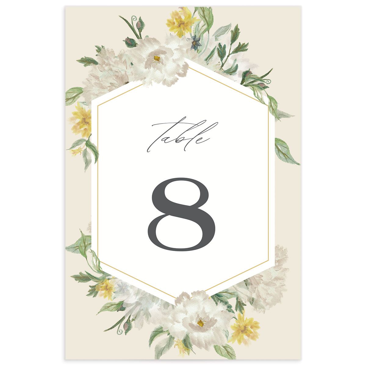 Floral Watercolor Table Numbers front in Jewel Green