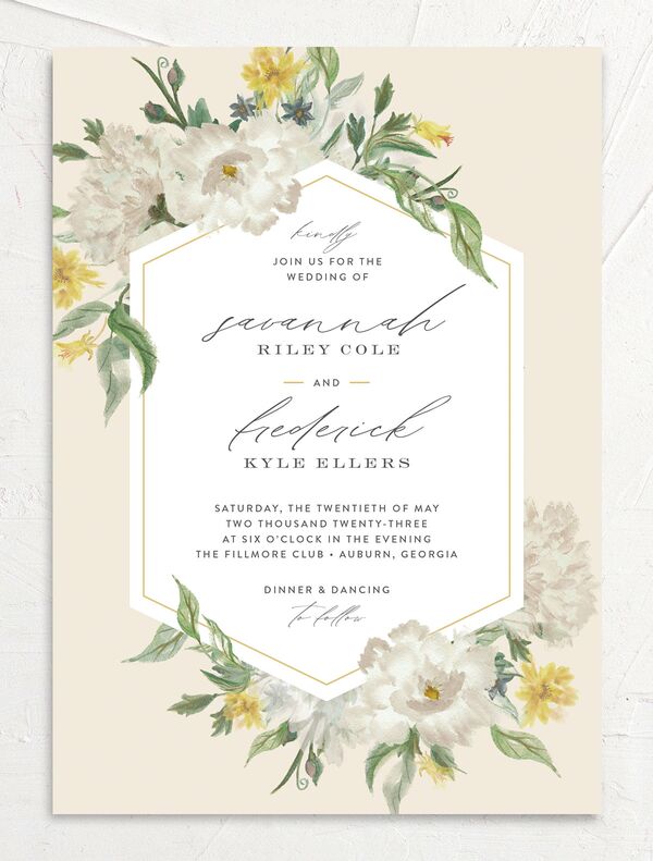 Floral Watercolor Wedding Invitations front in Jewel Green