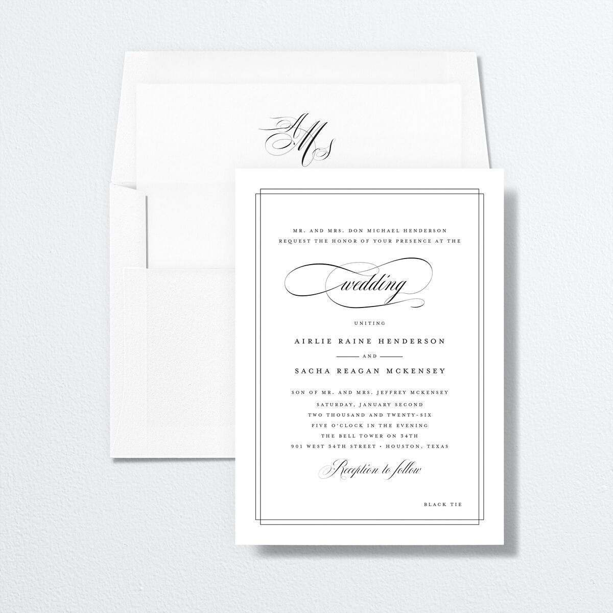 Sophisticated Script Envelope Liners envelope-and-liner in Pure White