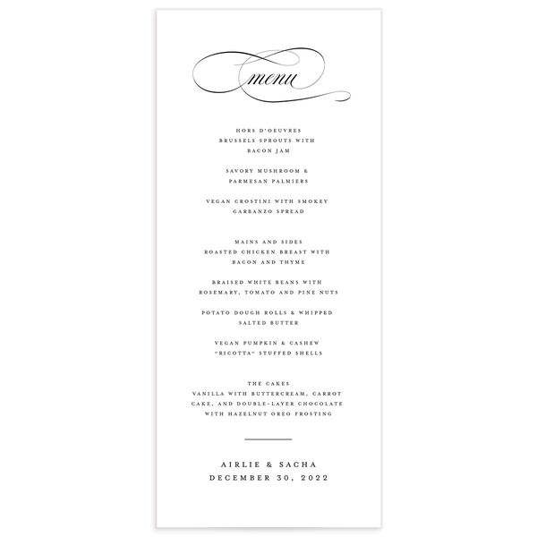 Sophisticated Script Menus front in Pure White