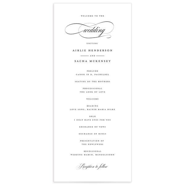 Sophisticated Script Wedding Programs front in Pure White