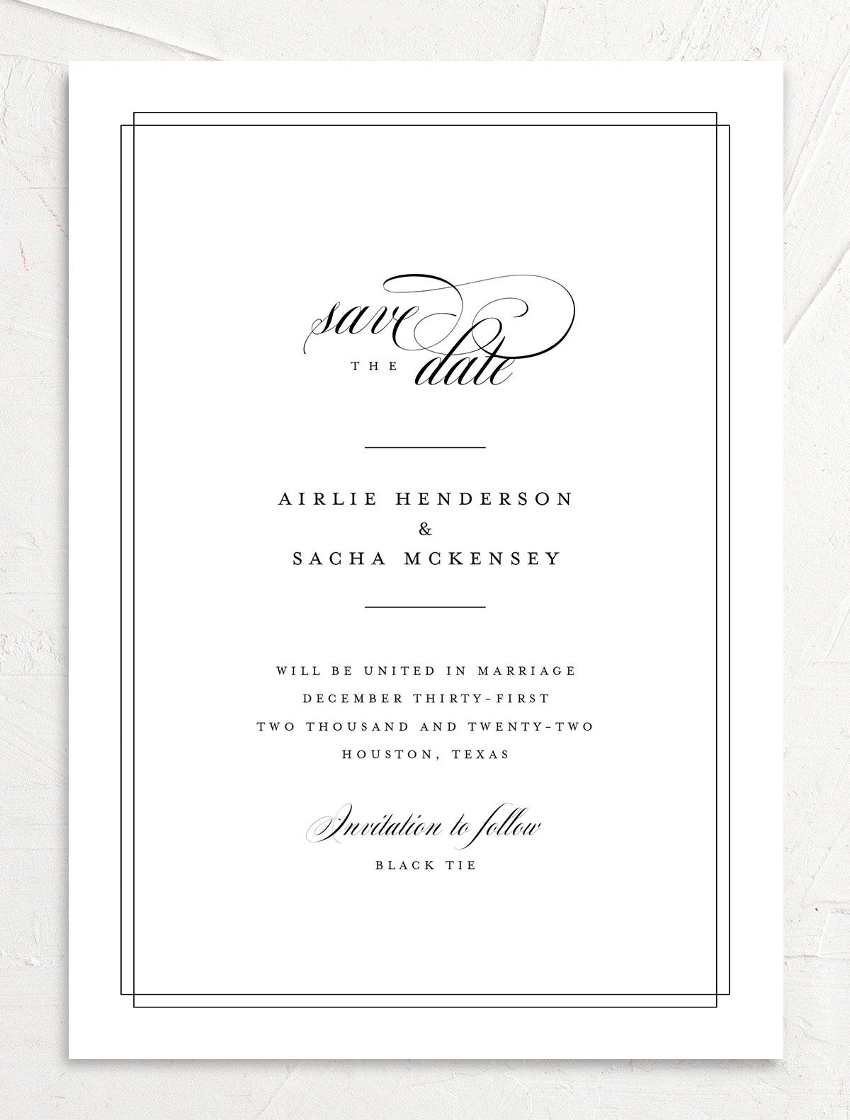 Sophisticated Script Save the Date Cards front in Pure White