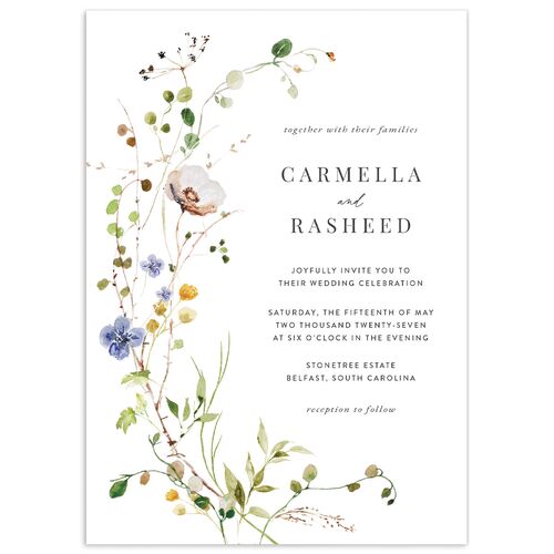 Delicate Wildflower Wedding Invitations - Pure White