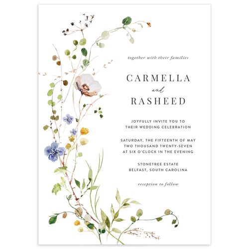 Delicate Wildflower Wedding Invitations - Pure White