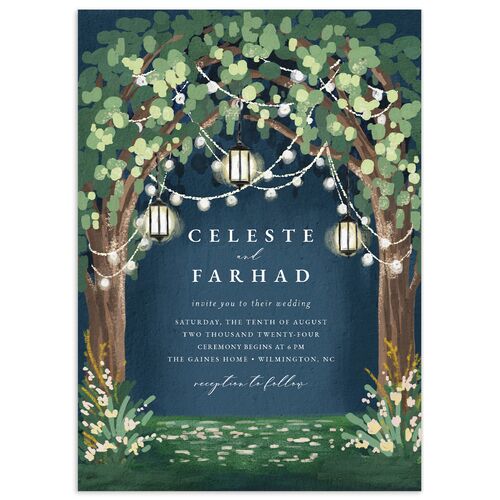 Illuminated Trees Wedding Invitations - Moody Blue