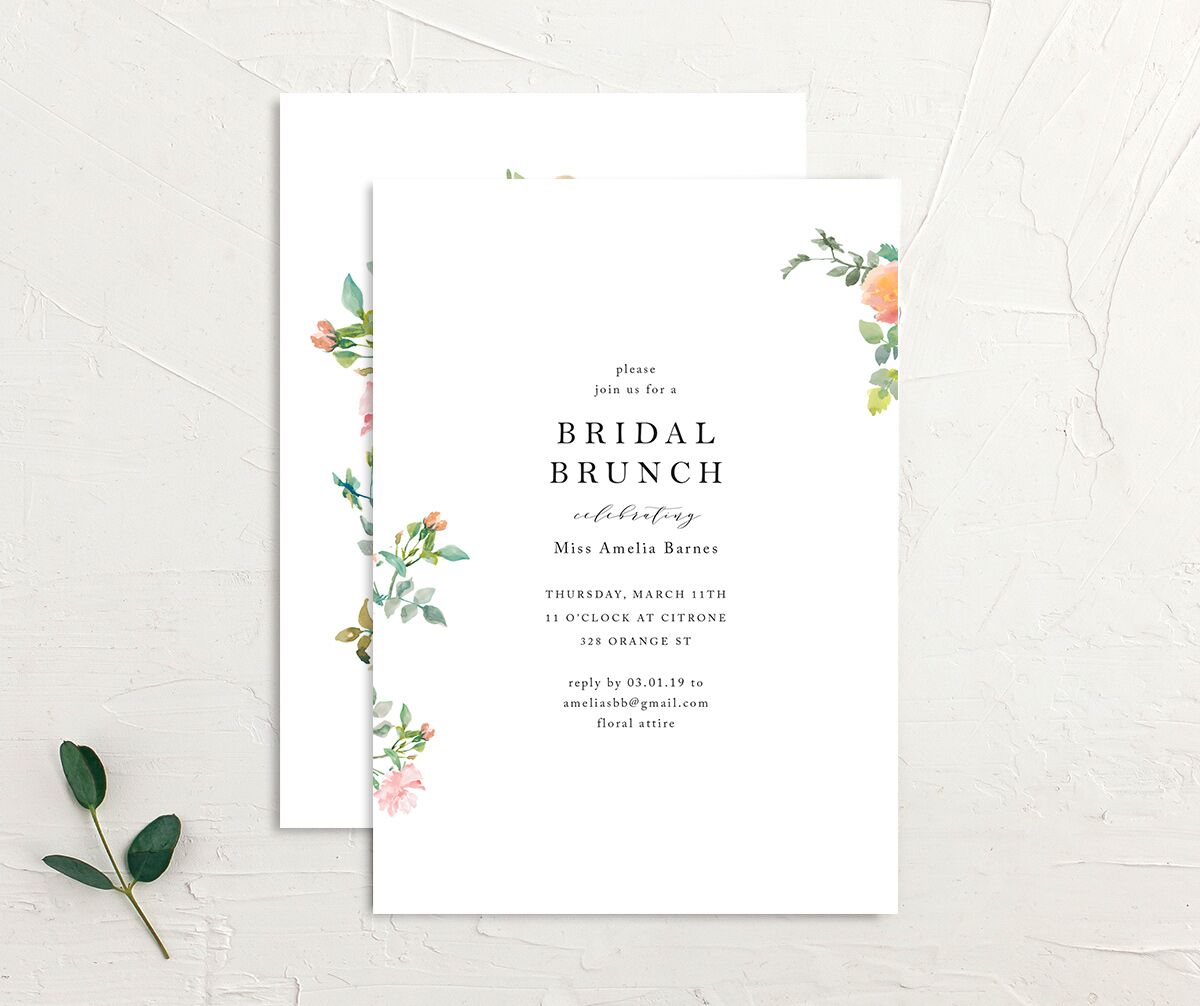 Simple Blossom Bridal Shower Invitations front-and-back in Pumpkin