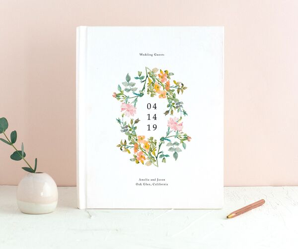Simple Blossom Wedding Guest Book front in Pumpkin