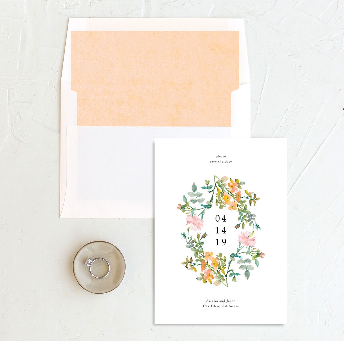 Simple Blossom Save the Date Cards envelope-and-liner in Pumpkin
