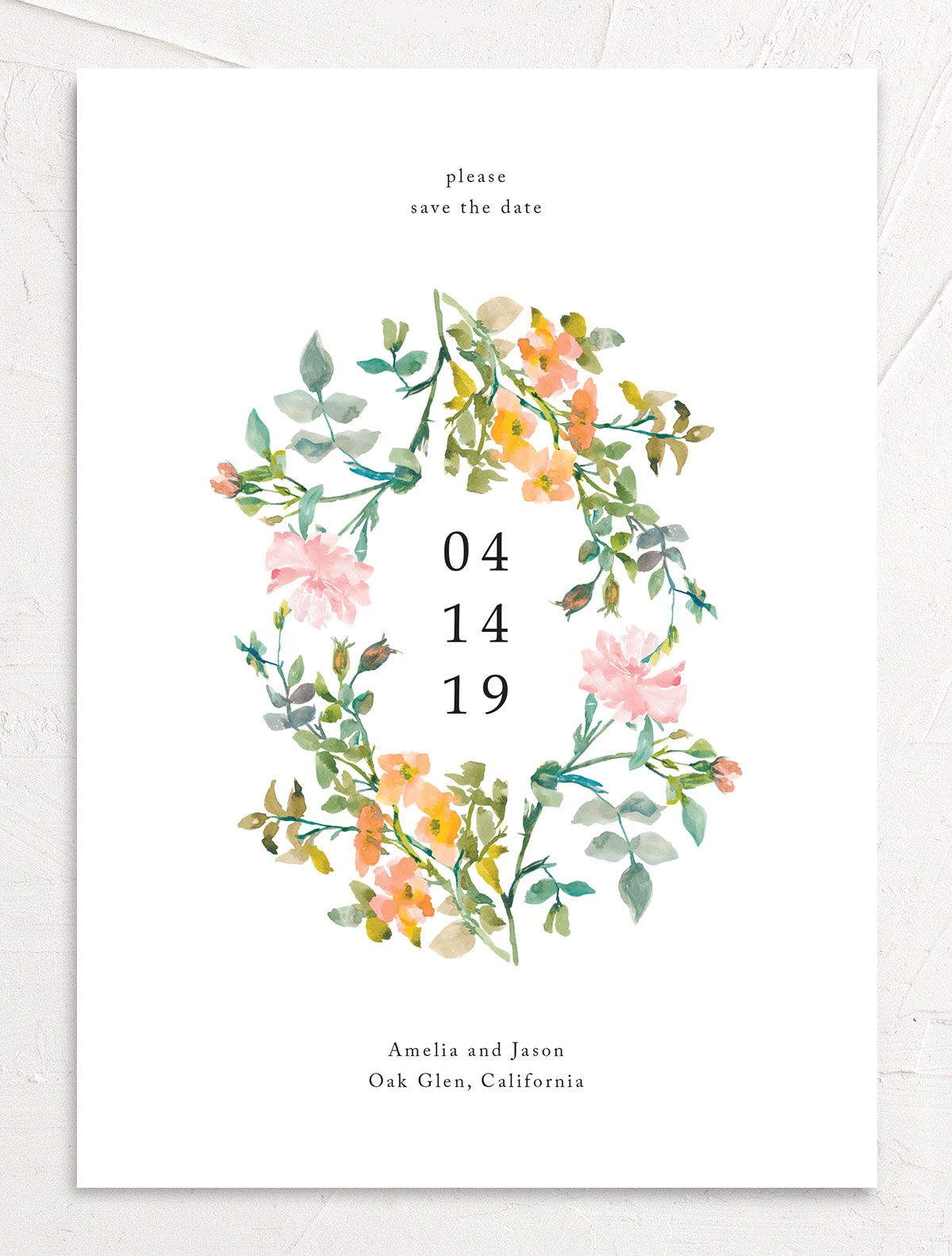 Simple Blossom Save the Date Cards front in Pumpkin