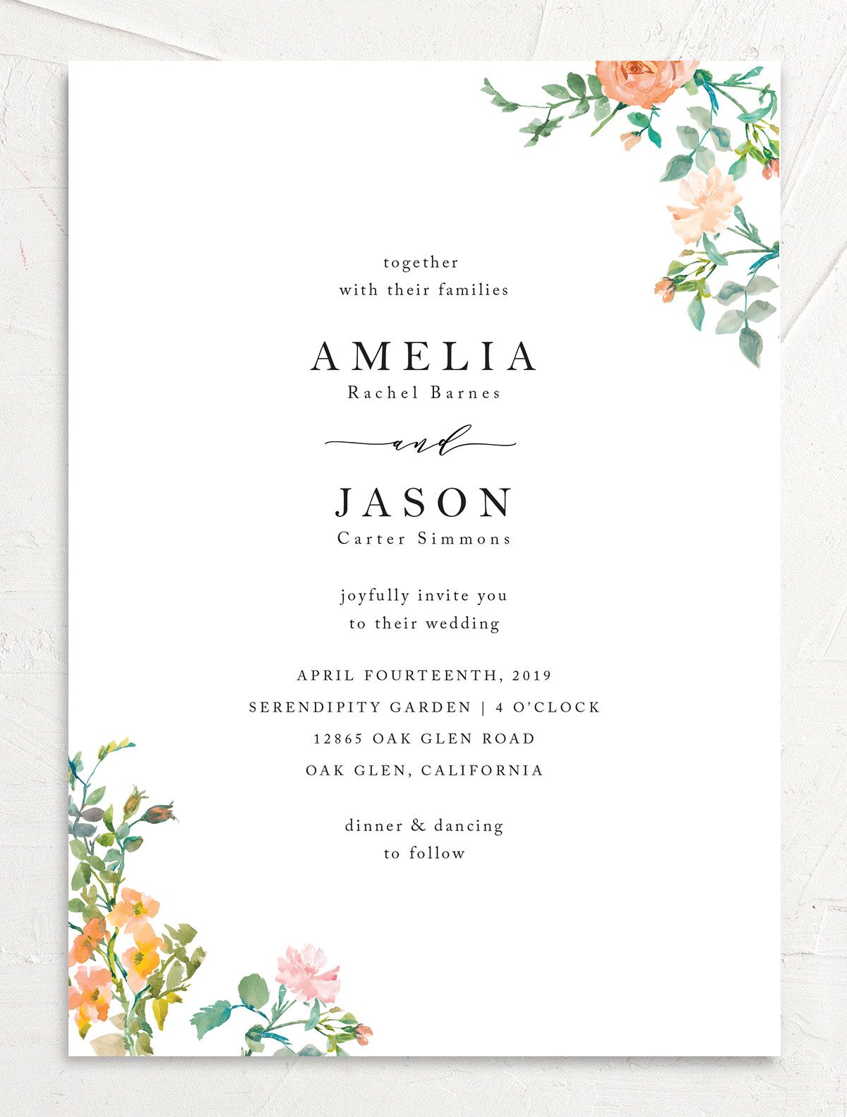 Simple Blossom Wedding Invitations front in Pumpkin