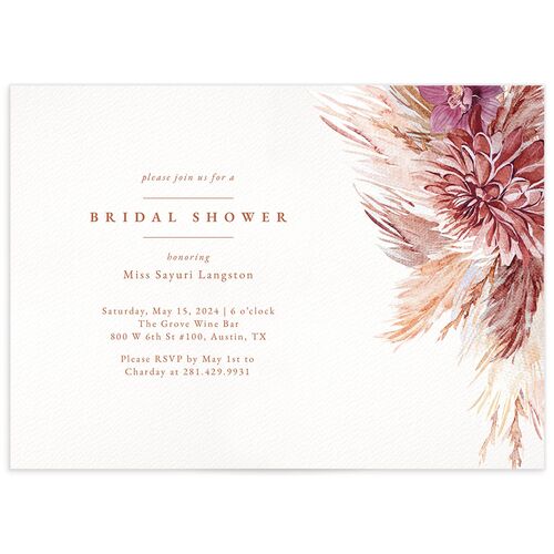 Pampas Elegance Bridal Shower Invitations - Rose Gold