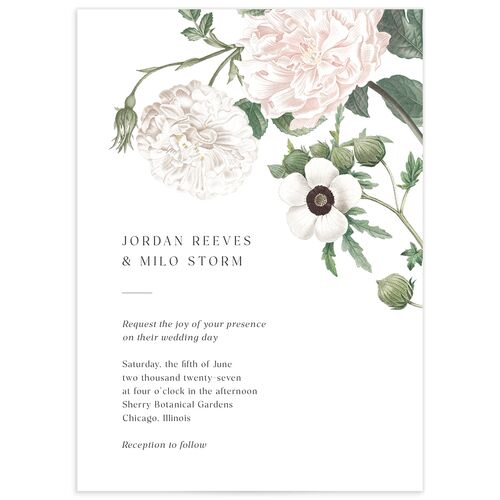 Vintage Peony Wedding Invitations - Pure White