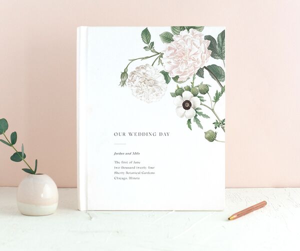 Classic Blossom Wedding Guest Book front in Pure White