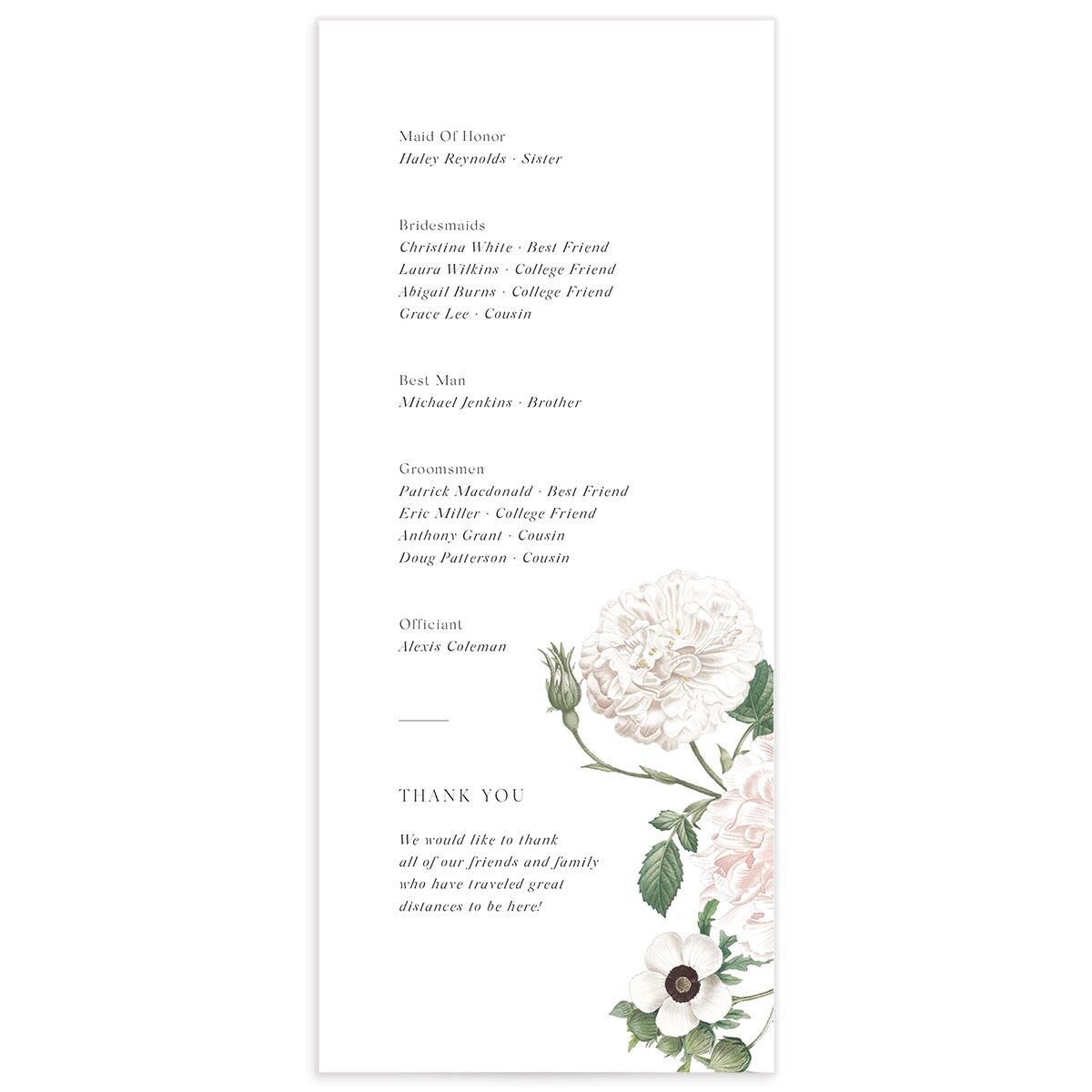 Classic Blossom Wedding Programs back in White