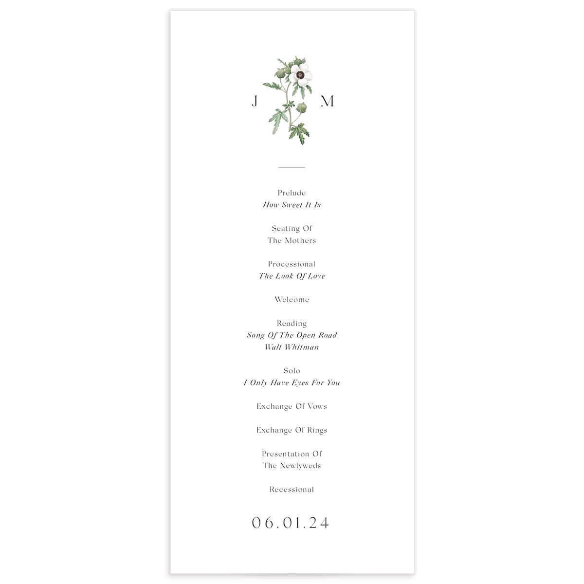 Classic Blossom Wedding Programs front in Pure White