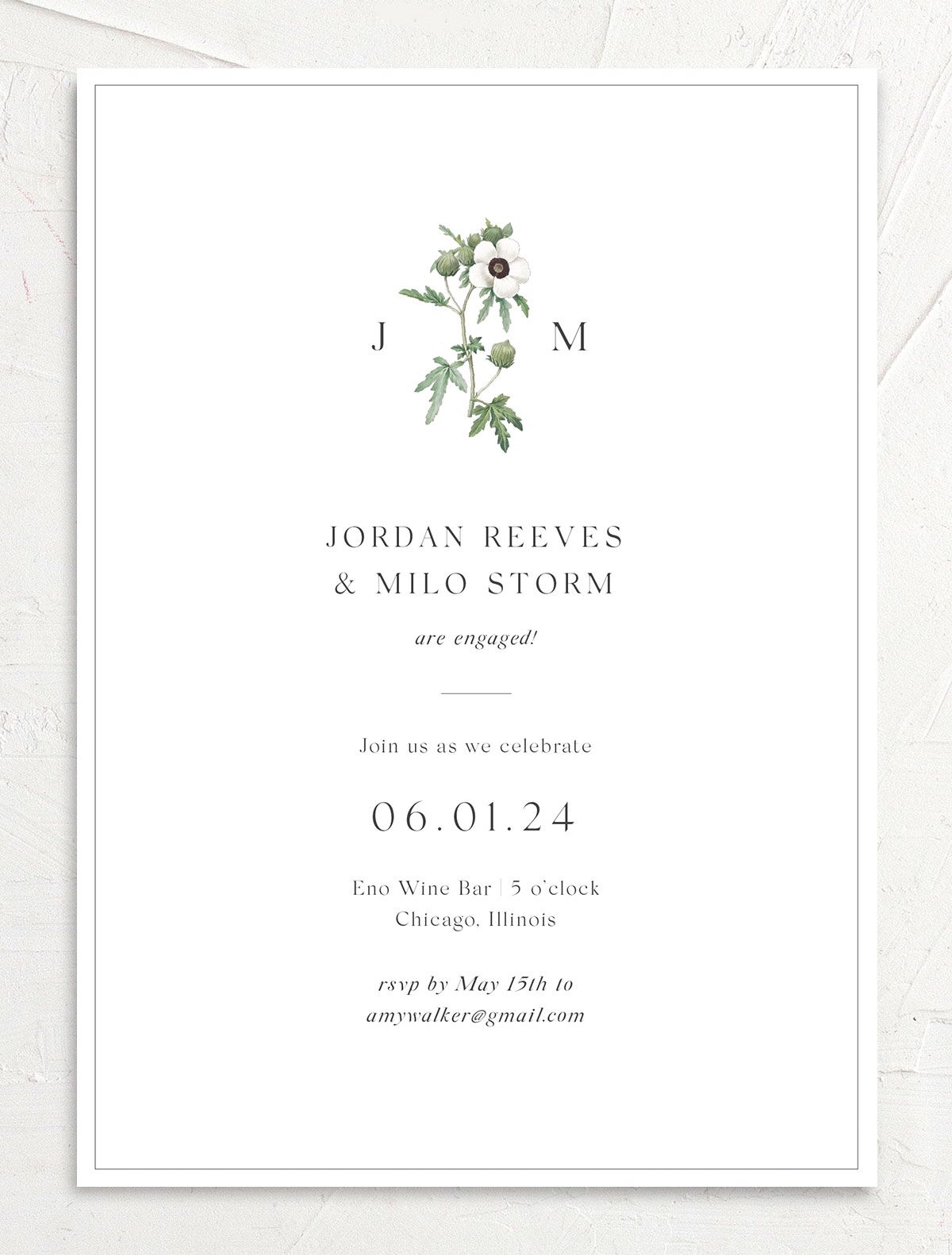 Classic Blossom Rehearsal Dinner Invitations front in Pure White