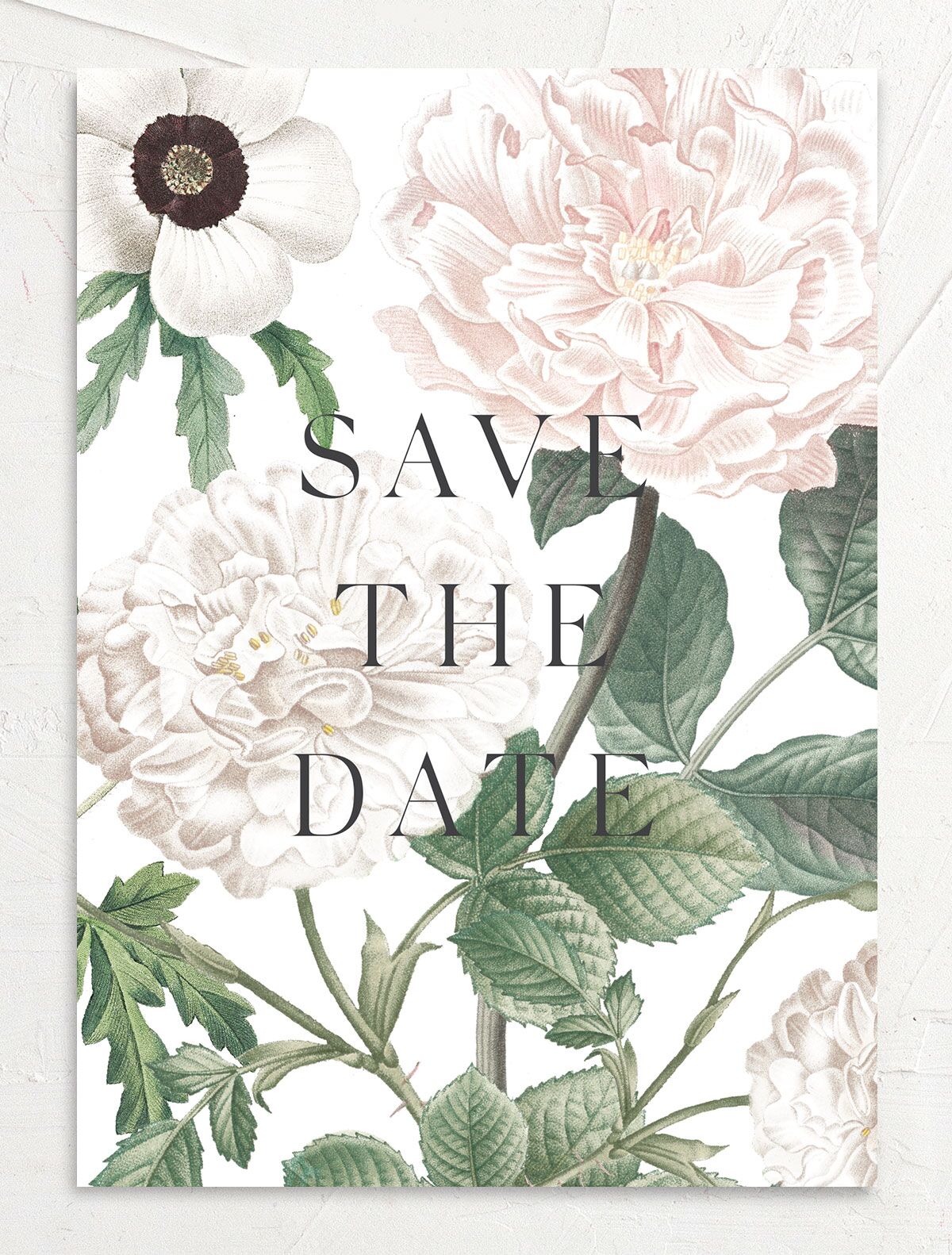 Classic Blossom Save the Date Cards back in Pure White