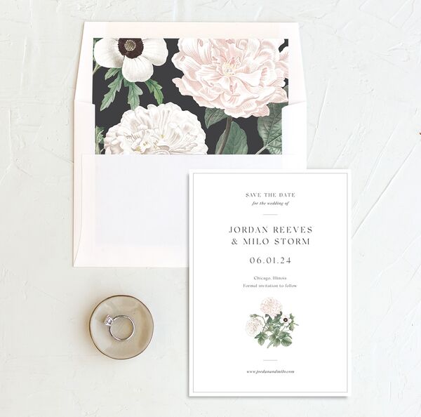 Classic Blossom Save the Date Cards envelope-and-liner in Pure White