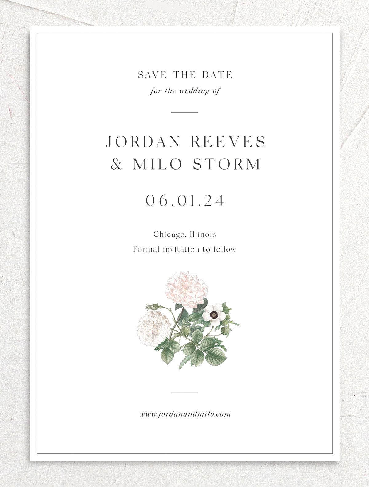 Classic Blossom Save the Date Cards front in Pure White