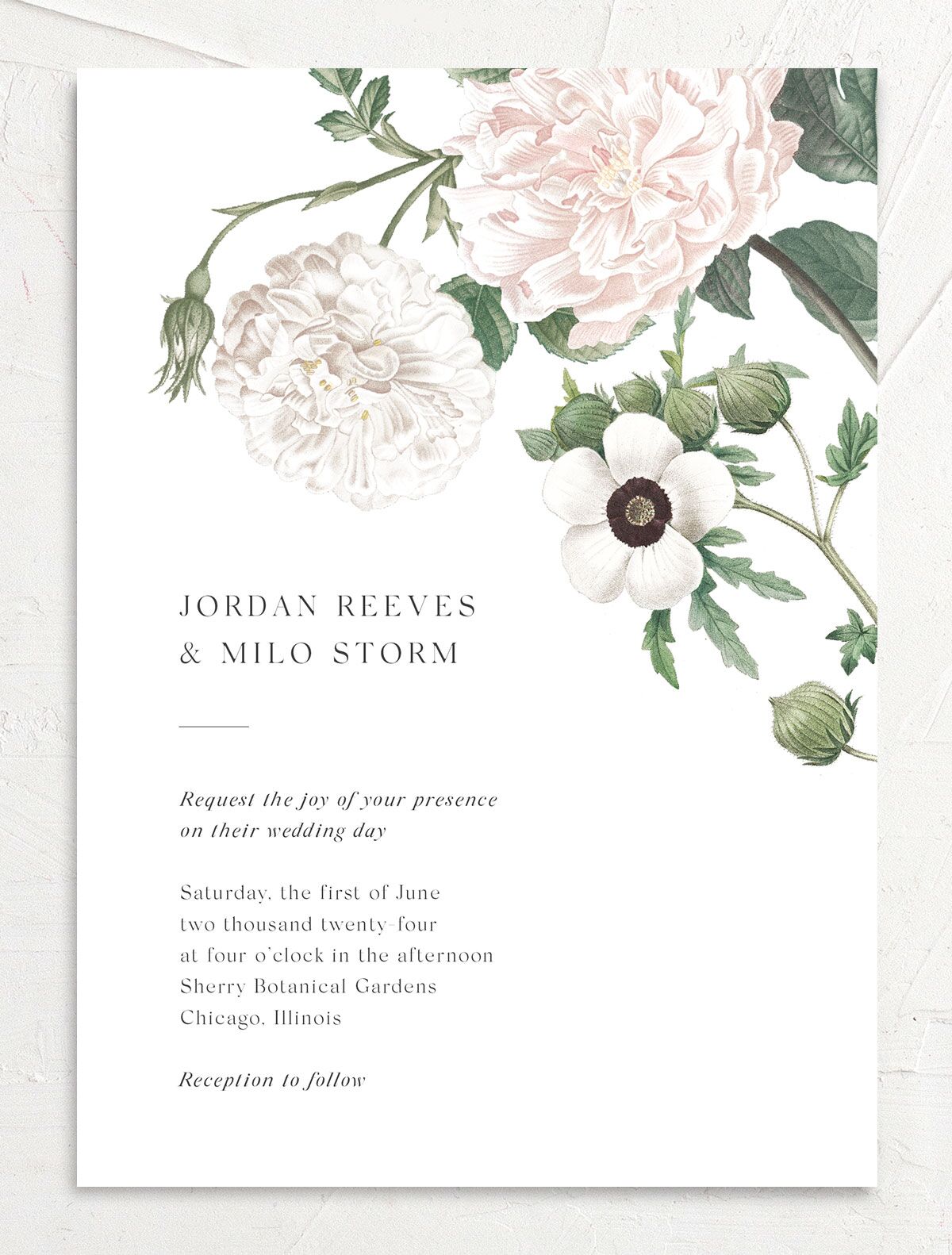 Classic Blossom Wedding Invitations front in Pure White
