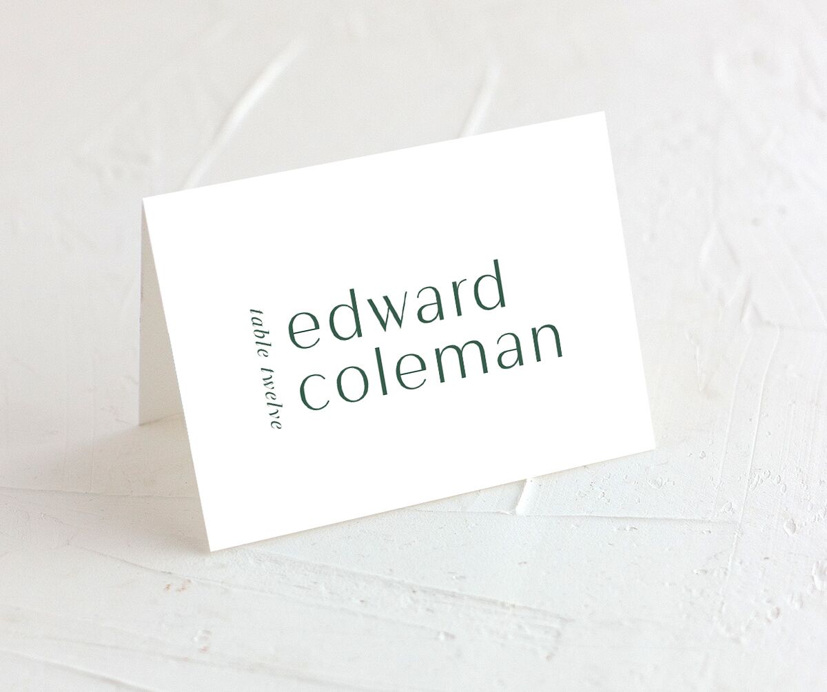 Modern Minimal Place Cards front in Jewel Green