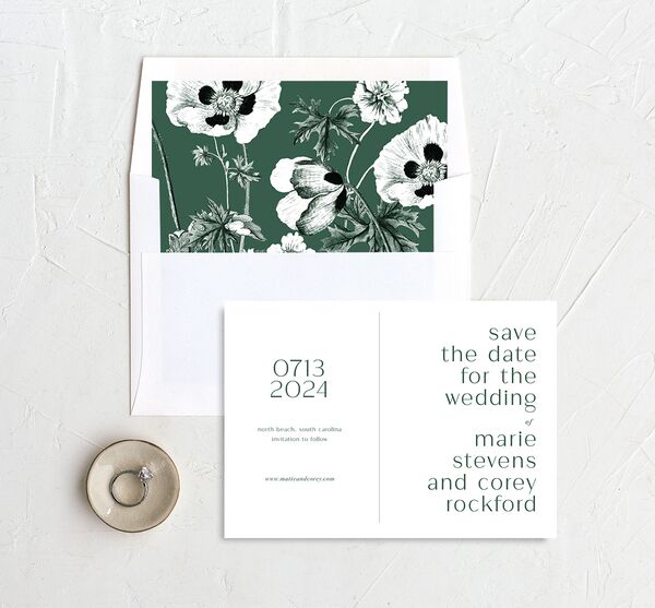 Modern Minimal Save the Date Cards envelope-and-liner in Jewel Green