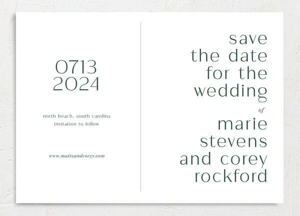 Modern Minimal Save the Date Cards front in Jewel Green